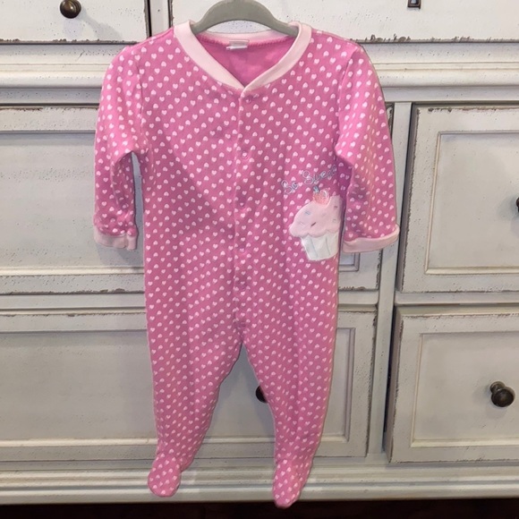 Baby Gear pink polka dot onesie button up closure 6-9M baby clothes footed - Picture 1 of 4